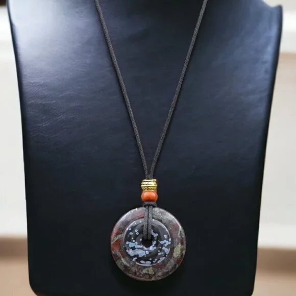 Dragons Blood Jasper and Snowflake ObsidianNecklace Handmade